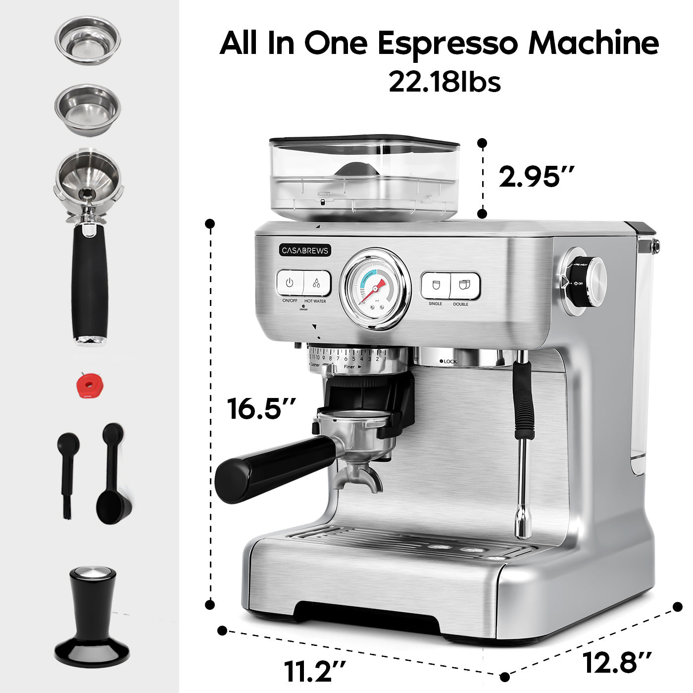 Casabrews CM5700™ 20-Bar All-in-One Espresso Machine with Grinder and Milk Frother
