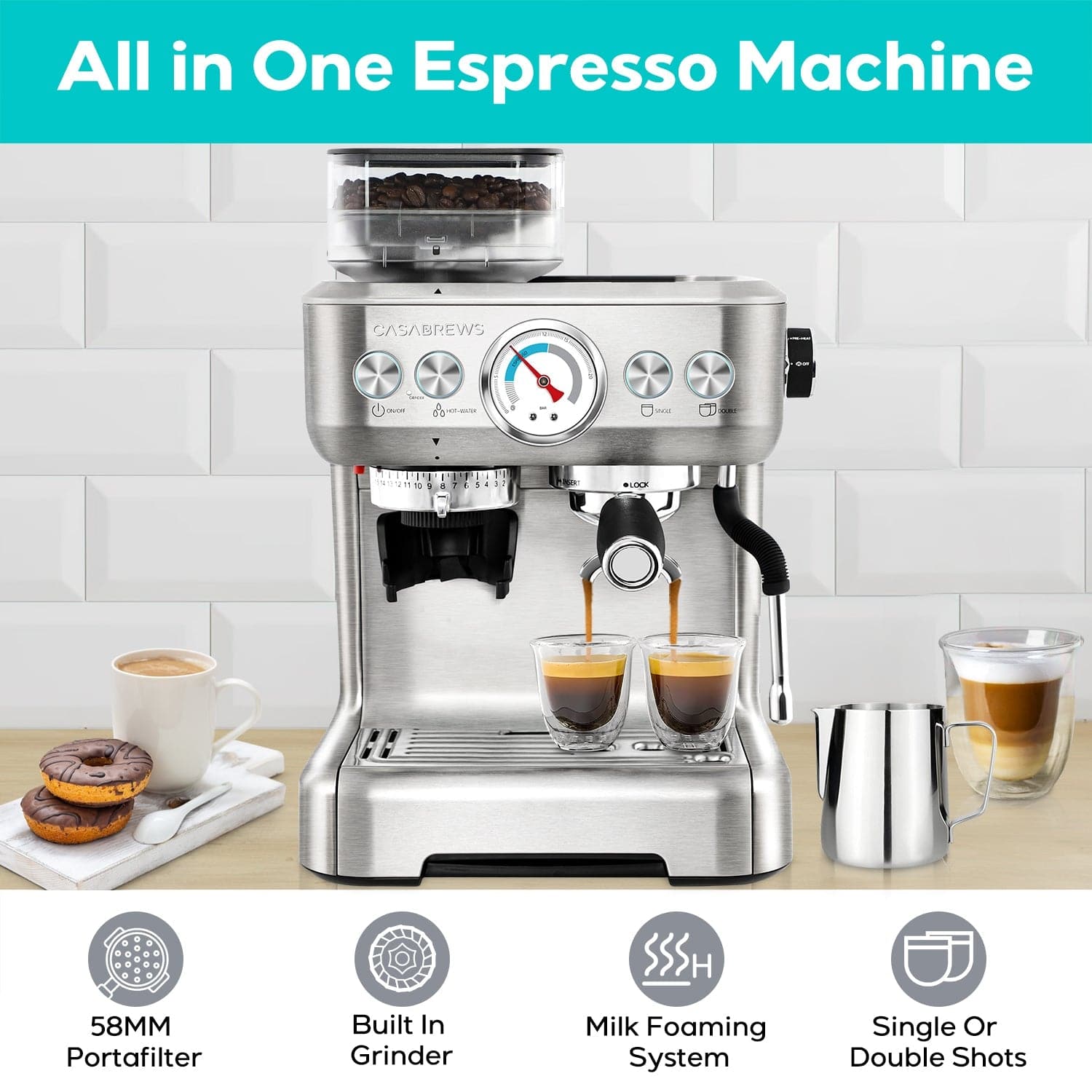 Casabrews 5700Gense™ All-in-One Espresso Machine with Grinding Memory Function-Refurbished