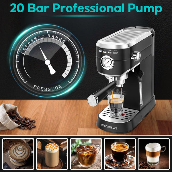 CASABREWS CM5418™ Compact 20-Bar Espresso Machine with Stainless Steel Milk Frother Black