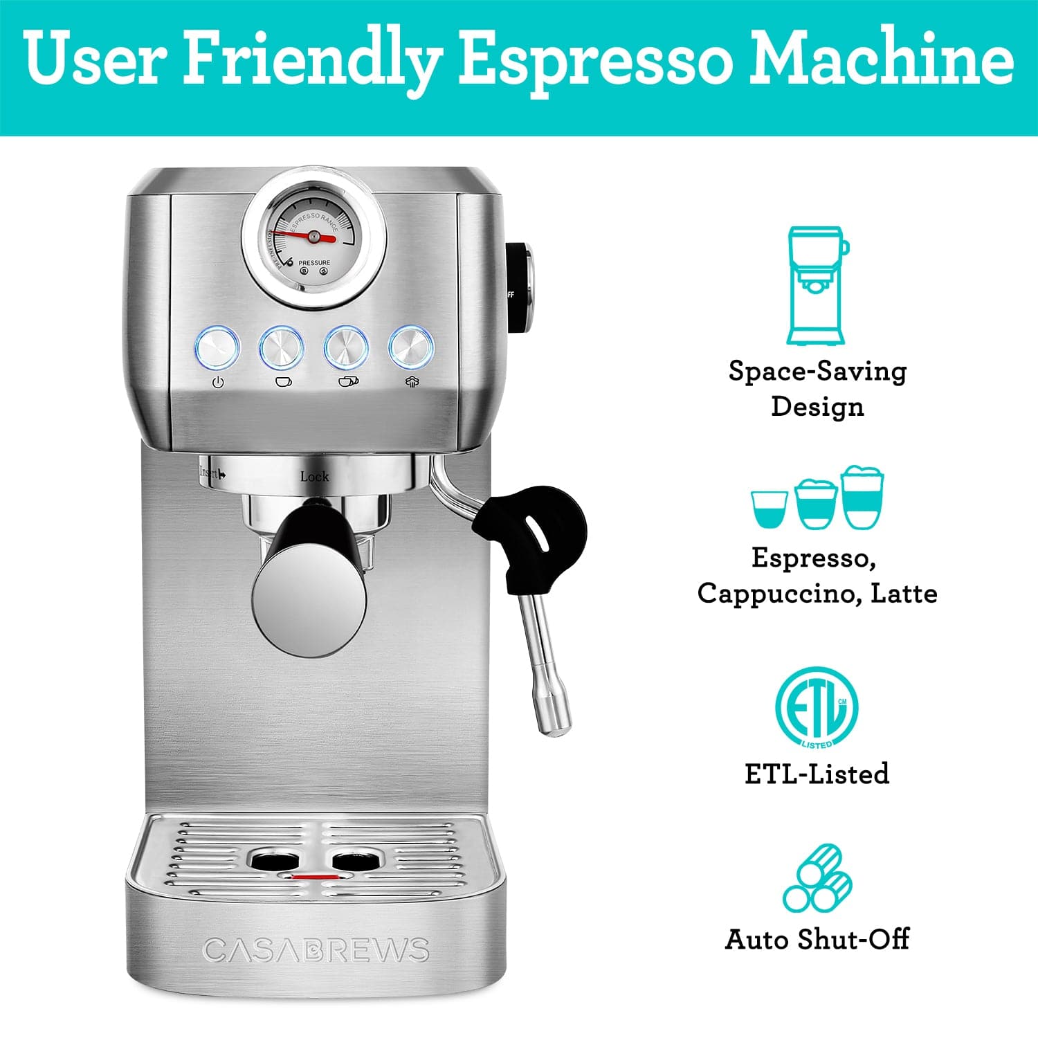 CASABREWS 3700Gense™ 20-Bar Espresso Coffee Machine with Powerful Steam Wand