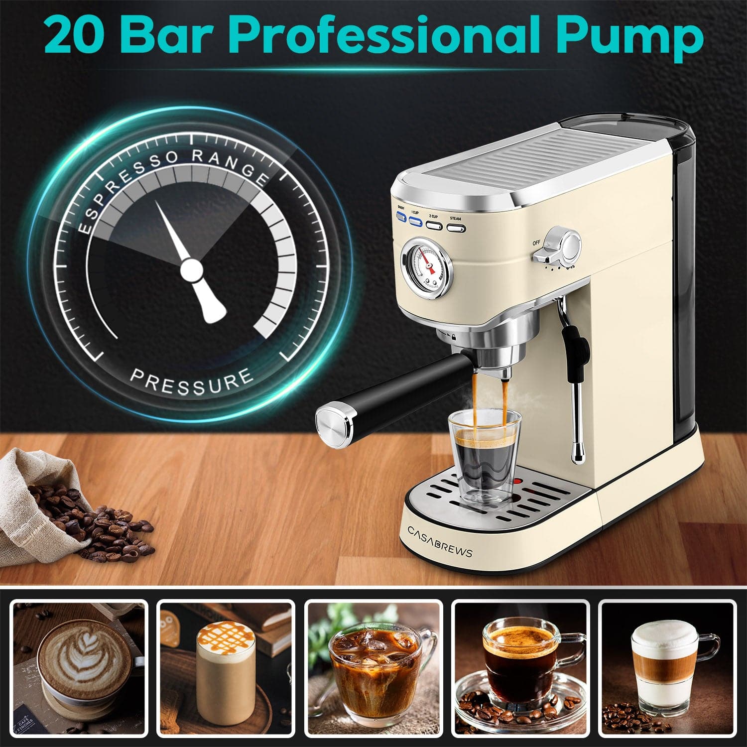 CASABREWS CM5418™ Compact 20-Bar Espresso Machine with Stainless Steel Milk Frother 