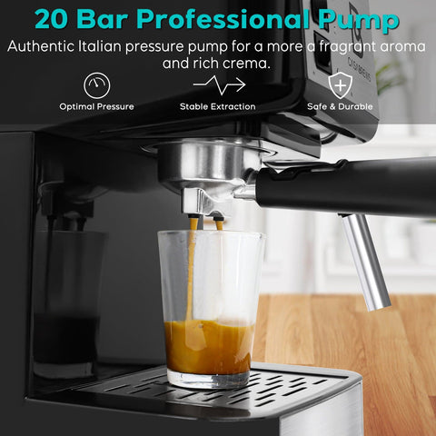 Casabrews Professional Compact 20 Bar Espresso Machine for Home with Milk Frother Wand CM1699