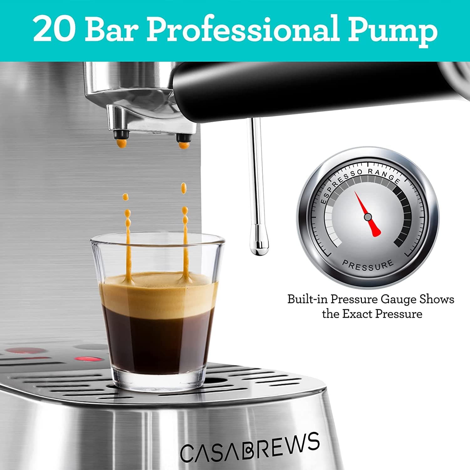 CASABREWS CM5418™ Compact 20-Bar Espresso Machine with Stainless Steel Milk Frother-Refurbished