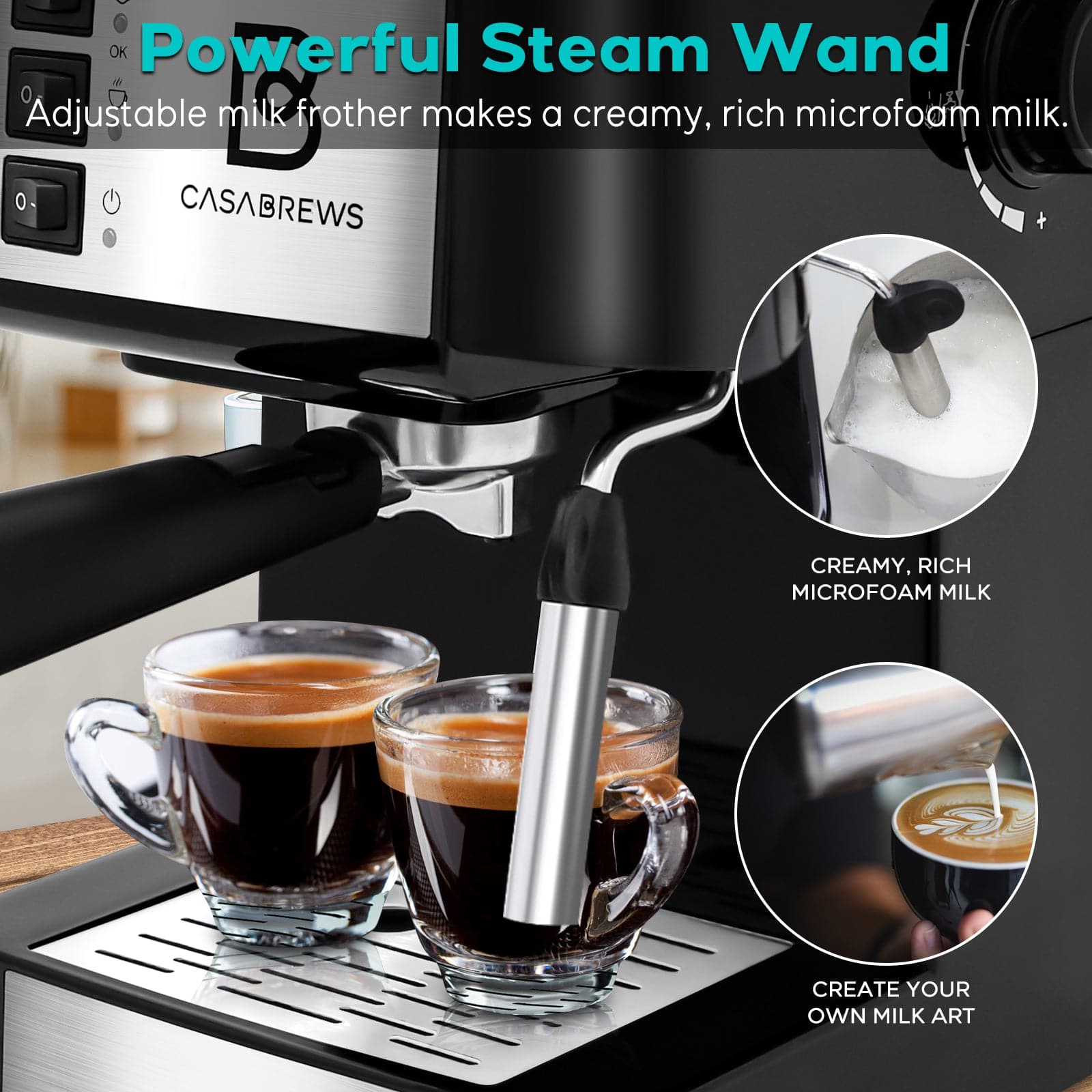 Casabrews ProfessionalGood Compact 20 Bar Espresso Machine for Home with Milk Frother Wand CM1699