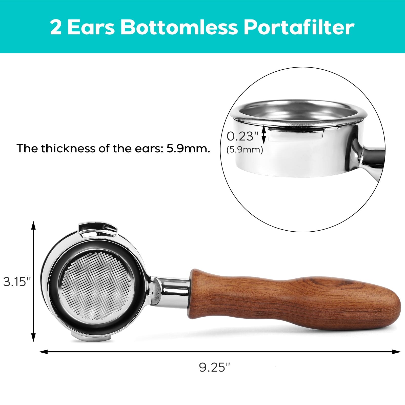 58mm Bottomless Stainless-steel Portafilter with 3 Ears